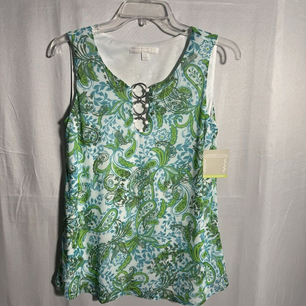 Juniper + Lime Women’s Paisley Tank PS Petite Small NWT Blue Green Sleeveless